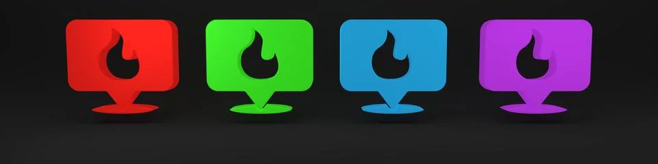 Colorful Map pointer with fire flame icon isolated on black background. Fir.. 库存插图