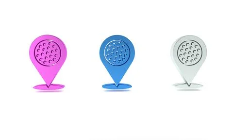 Colorful Map pointer with golf sport club icon isolated on white background.. Stock Illustration