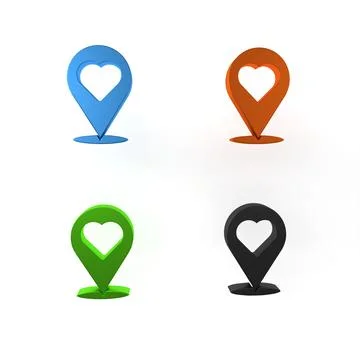 Colorful Map pointer with heart icon isolated on white background. Valentin.. Stockillustratie