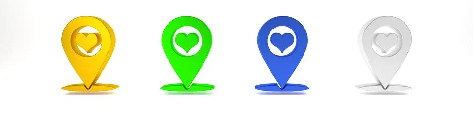 Colorful Map pointer with heart icon isolated on white background. Minimali.. Stock Photos