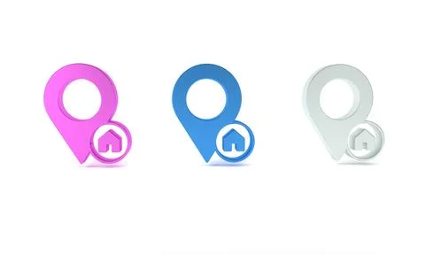 Colorful Map pointer with house icon isolated on white background. Home loc.. Stock Illustration