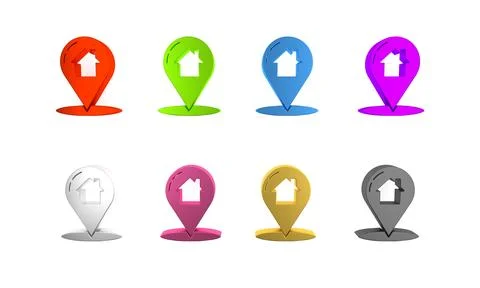 Colorful Map pointer with house icon isolated on white background. Home loc.. 스톡 일러스트