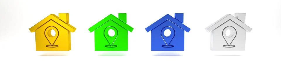Colorful Map pointer with house icon isolated on white background. Home loc.. Stock Photos