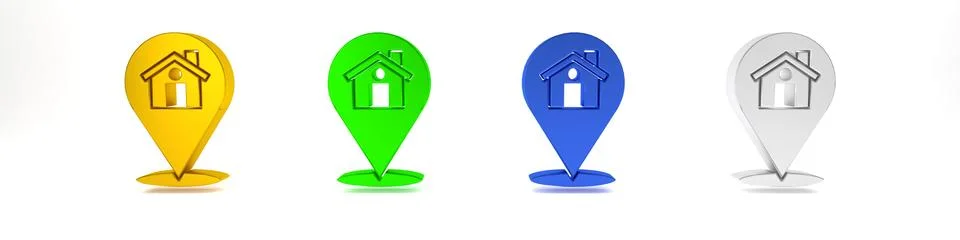 Colorful Map pointer with house icon isolated on white background. Home loc.. Stock Photos