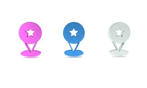 Colorful Map pointer with star icon isolated on white background. Star favo.. Stock Illustration