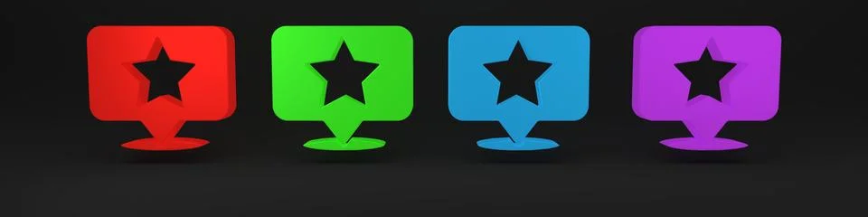 Colorful Map pointer with star icon isolated on black background. Star favo.. 库存插图