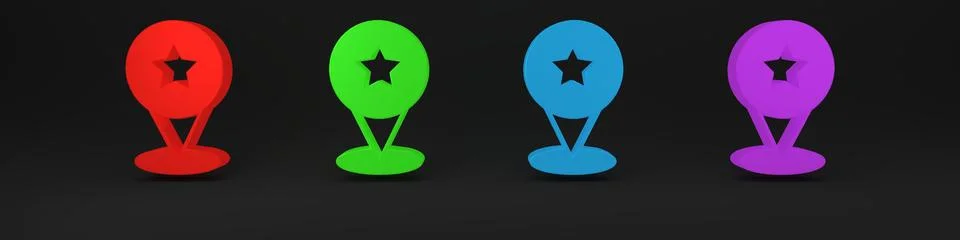 Colorful Map pointer with star icon isolated on black background. Star favo.. 库存插图