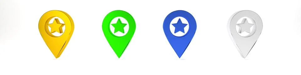 Colorful Map pointer with star icon isolated on white background. Star favo.. Stock Photos