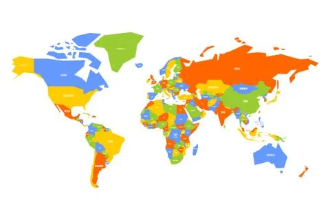 Colorful map of World. Simplified vector map with country name labels Stock Illustration