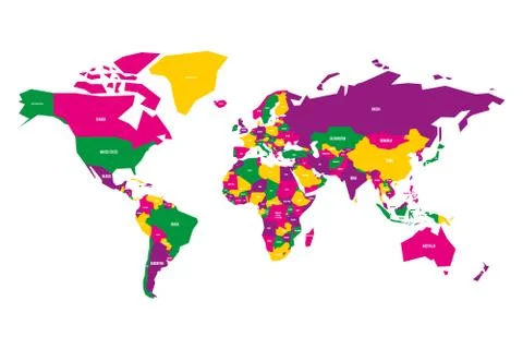 Colorful map of World. Simplified vector map with country name labels Stock Illustration