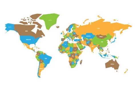 Colorful map of World. Simplified vector map with country name labels Stock Illustration