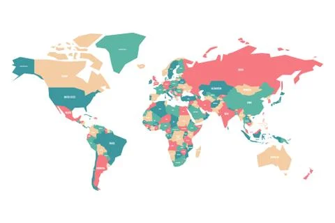 Colorful map of World. Simplified vector map with country name labels Stock Illustration