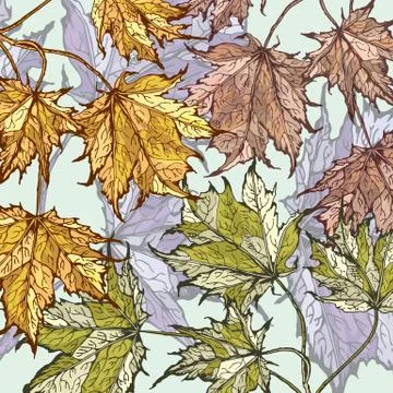 Colorful maple leaves seamless pattern with blue background 스톡 일러스트