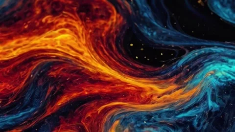 Colorful marble liquid flow has unique and beautiful golden sand line pattern.4K Video stock 295747146