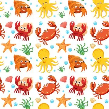 Colorful Marine Life Pattern Illustrazione stock