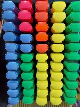Colorful Marker Pens Rows Stock Photos