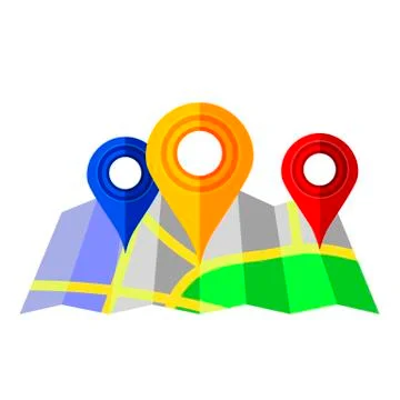 Colorful Markers Pointer with Paper Road Map. GPS Location Icon. イラスト素材