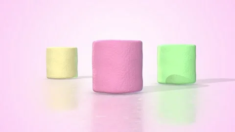 Colorful Marshmallows on a Light Reflective Floor. Stylized Marshmallows. 4K Stock Footage 303987445