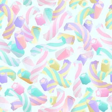 Colorful marshmallows seamless pattern in flat style. Illustrazione stock