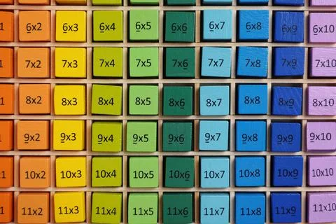 Colorful math game kit with arithmetical tasks as background, top view Stock Photos