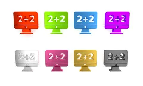 Colorful Math system of equation solution on computer monitor icon isolated.. Stock Illustration