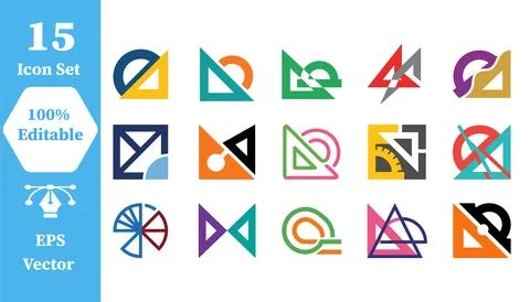 Colorful mathematical geometry and drafting icon collection with geometry Stock Illustration