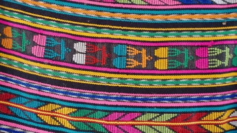 Colorful Mayan textile with geometric patterns woven by hand Video stock 328158533