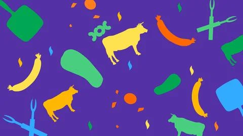 Colorful meat and grill elements background Stock Illustration