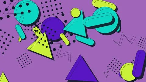 Colorful Memphis Style Background Featuring Geometric Triangles Circles and.. 스톡 일러스트