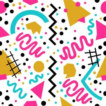 Colorful Memphis Style Seamless Pattern with Geometric Shapes イラスト素材