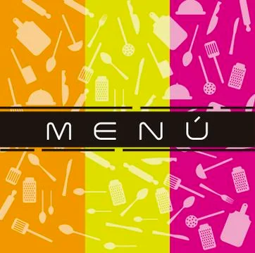 Colorful menu with elements kitchen background. vector 스톡 일러스트