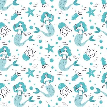 Colorful mermaid pattern Illustrazione stock