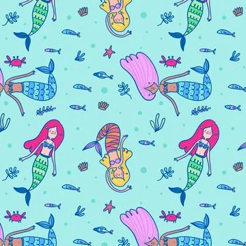 Colorful mermaid pattern 스톡 일러스트