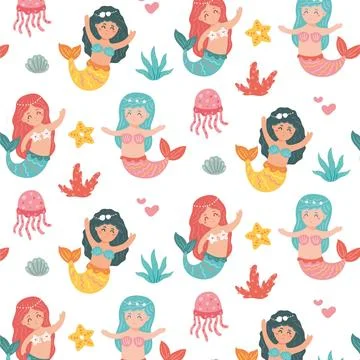 Colorful mermaid pattern Illustrazione stock