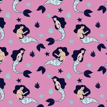 Colorful mermaid pattern Illustrazione stock
