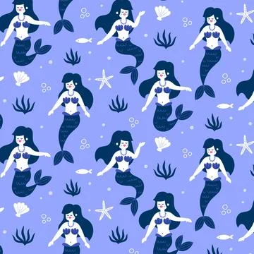 Colorful mermaid pattern Illustrazione stock