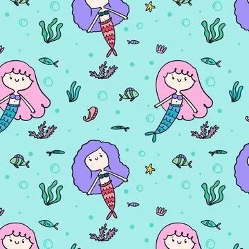 Colorful mermaid pattern 스톡 일러스트