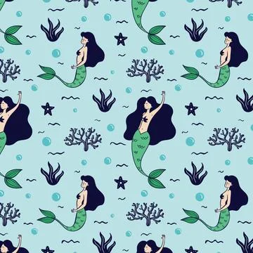 Colorful mermaid pattern Illustrazione stock