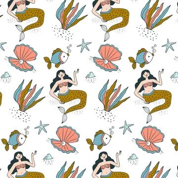 Colorful mermaid pattern 스톡 일러스트