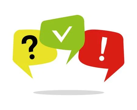 Colorful message box with question mark, exclamation point and check mark. Stock Illustration