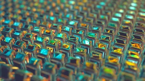 Colorful metal cubes move like waves loop-able 3D 4K animation Stock Footage 201432280