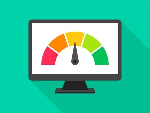 Colorful Meter on Computer Screen Indicating Satisfaction Level Stock Illustration