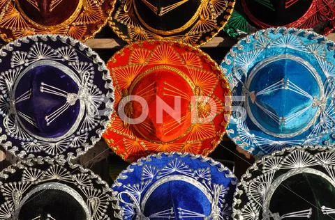 Colorful mexican sombrero Stock Photos