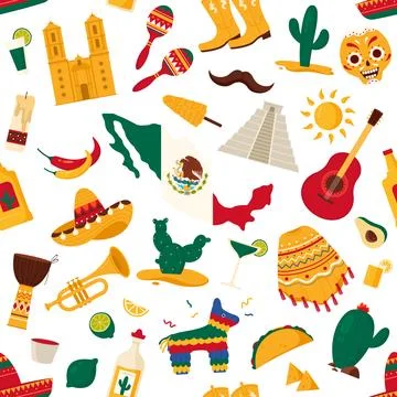 Colorful Mexico Seamless Pattern Vector Design Illustration