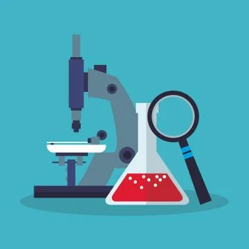 Colorful microscope and laboratory design Illustrazione stock