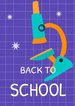 Colorful microscope illustration with back to school theme on graph paper Stock Illustration