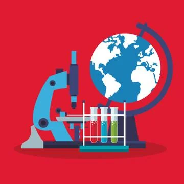 Colorful microscope planet and laboratory design 스톡 일러스트