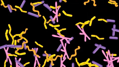 Colorful Microscopic Organisms and Bacteria Falling Against a Black Background Stock Footage 341715312