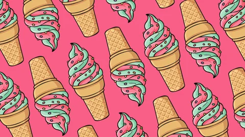Colorful Mint and Pink Soft Serve Ice Cream Cones Seamless Pattern Stock Footage 339983368
