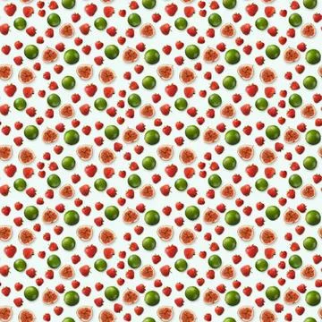 Colorful mixed berries pattern with strawberries and blackberries Stock Photos